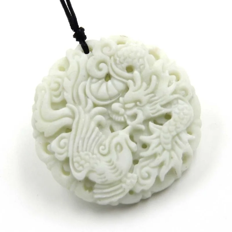 Natural White jade Dragon Phoe - Men Accessories Hand review and price